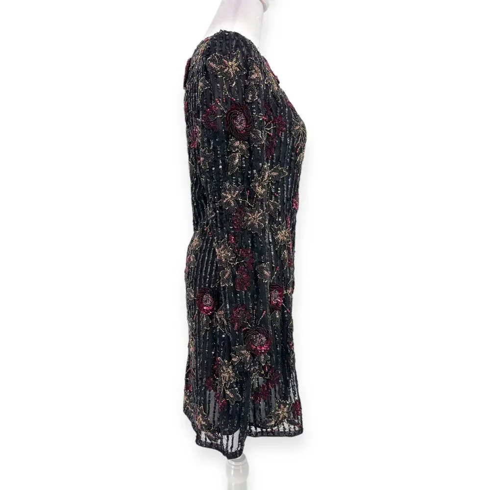 Mac Duggal NEW Black One Shoulder Floral Leaf Embellished Mini Dress $558 Size 6